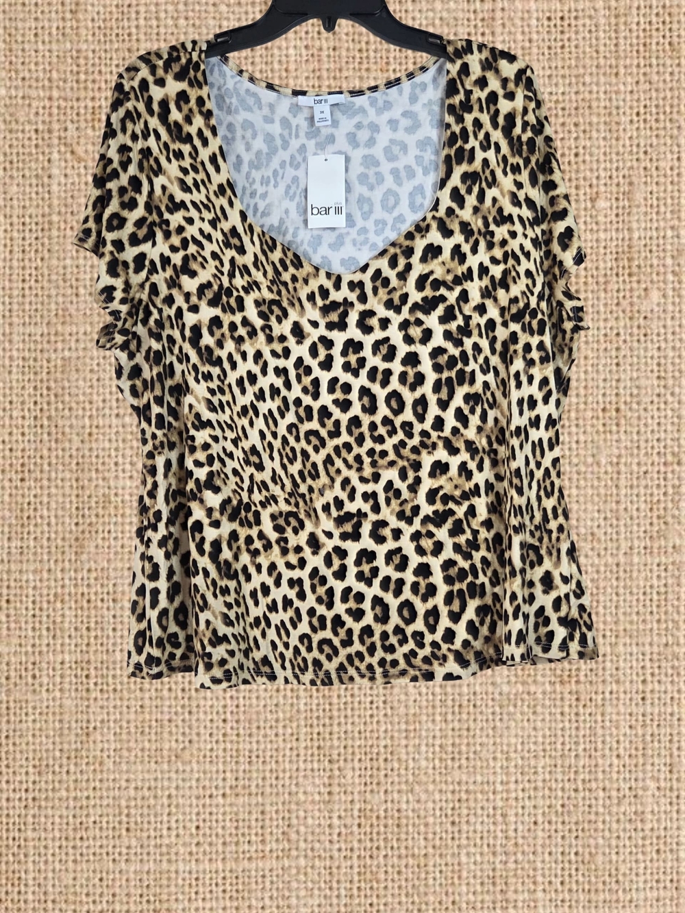 Bar III Leopard Print V-Neck Blouse - Tan & Black